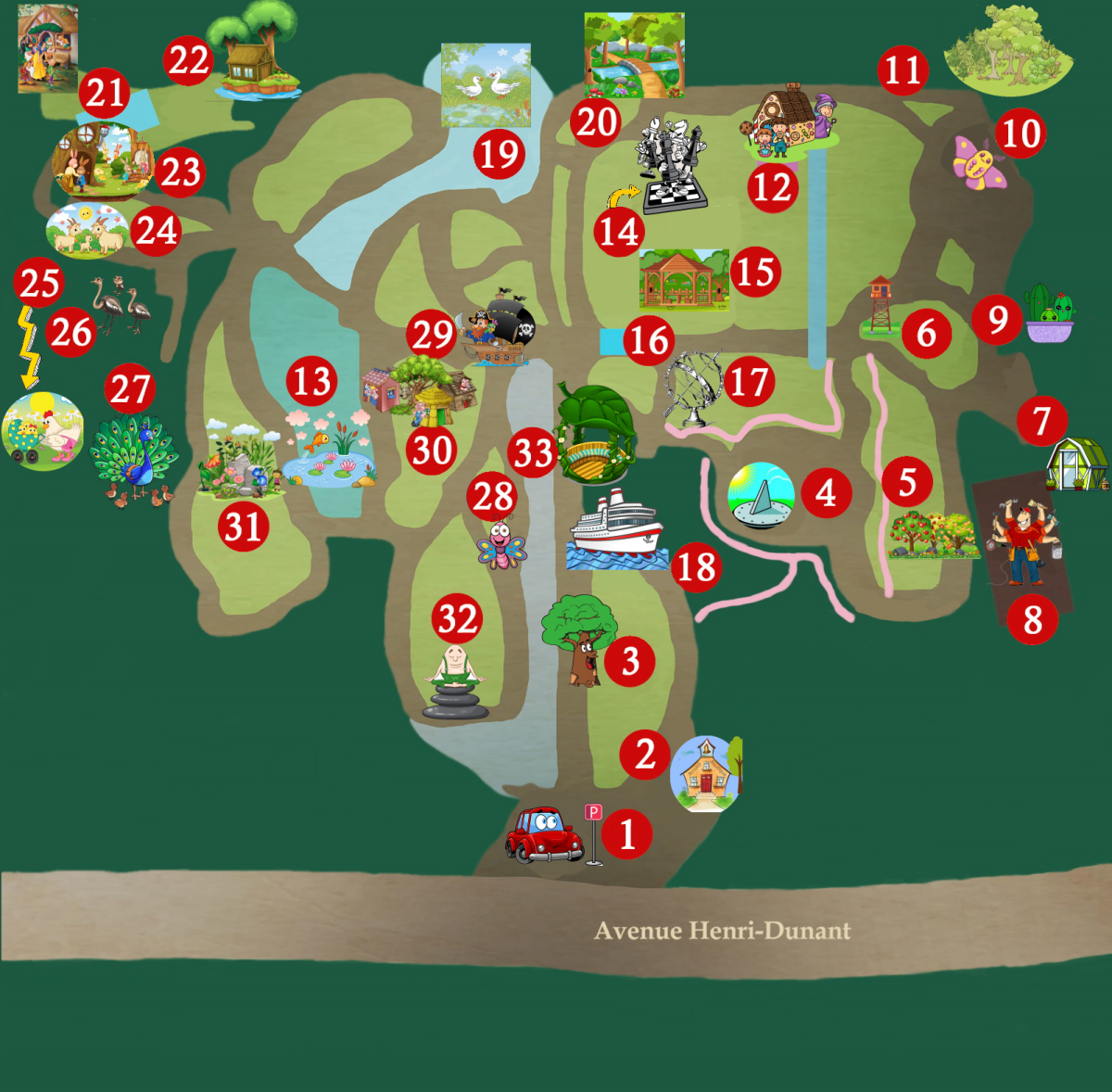 Carte des Jardins de Doris avec localisation des points
